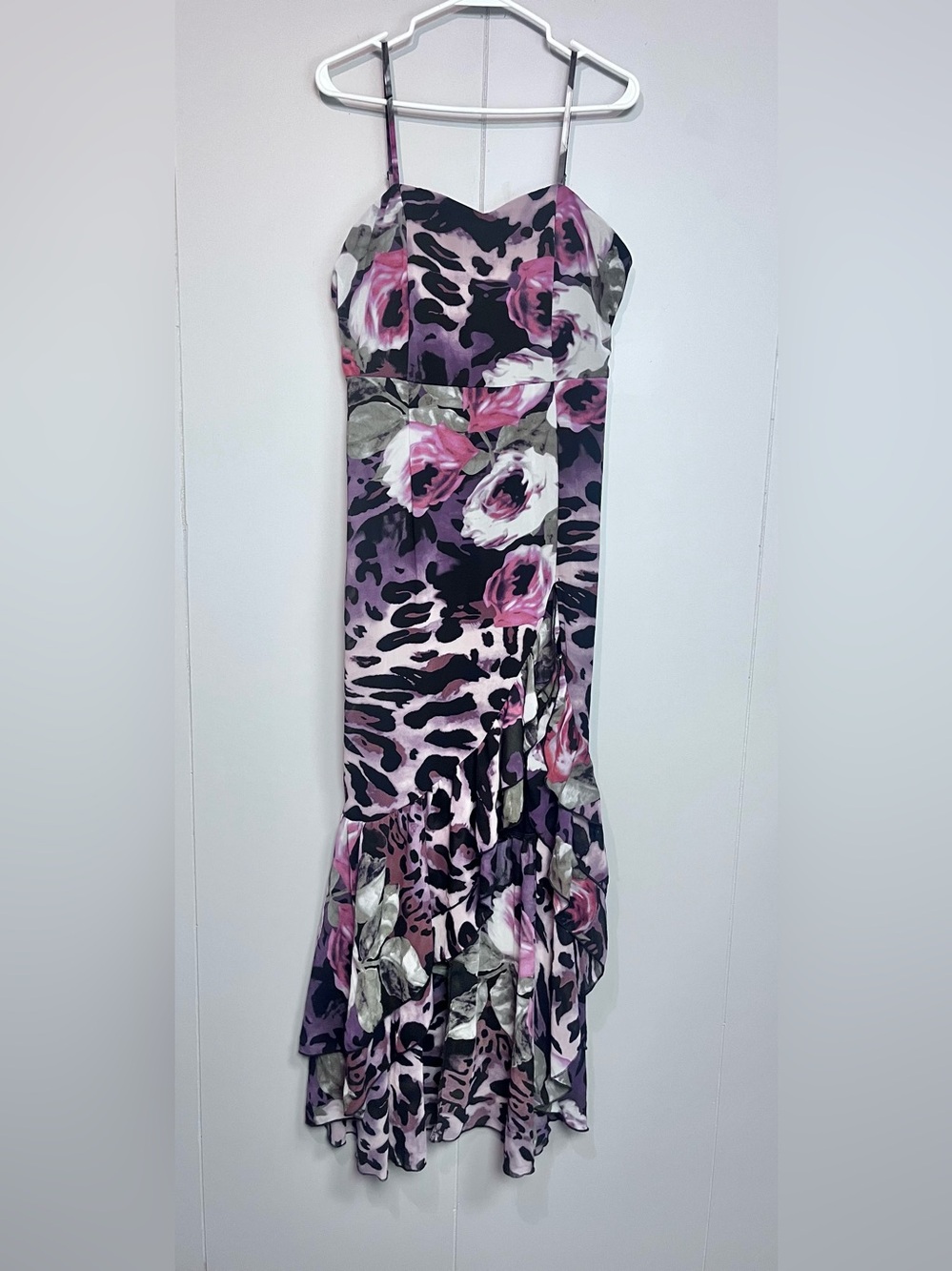 GIFFNISETI XL Floral Leopard Print Maxi Dress – Purple & Pink Ruffle Hem